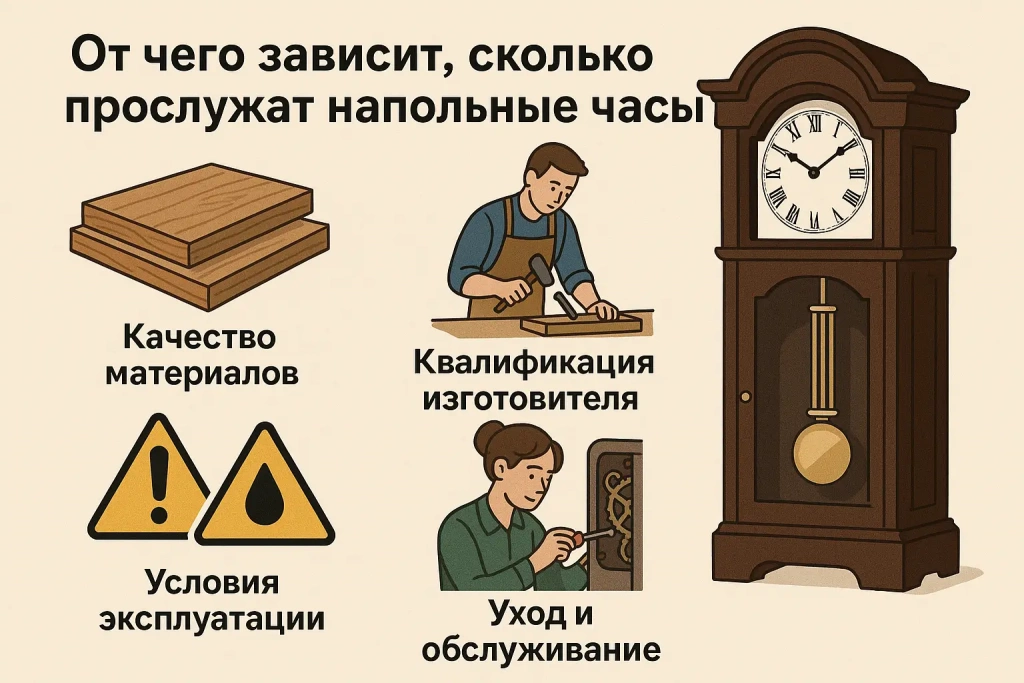 Это изображение показывает факторы, влияющие на долговечность часов